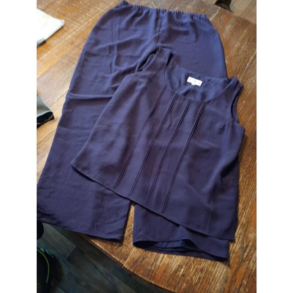 Vintage Sz 16 Studio I 2pc Purple Pant Outfit Tank Top Sleeveless Shirt Wide Leg